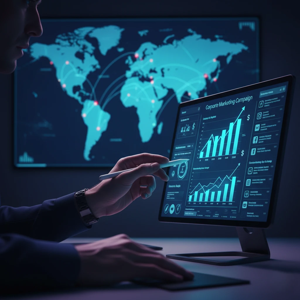 Estratégia de marketing digital global com gráficos de crescimento, ilustrando o processo de transcriação e adaptação cultural de campanhas para novos mercados. Tradução de Marketing e Websites- GG Algarve Translations