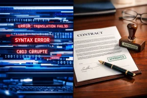 Comparação dos erro e Riscos da Tradução Automática e contrato profissional aprovado.